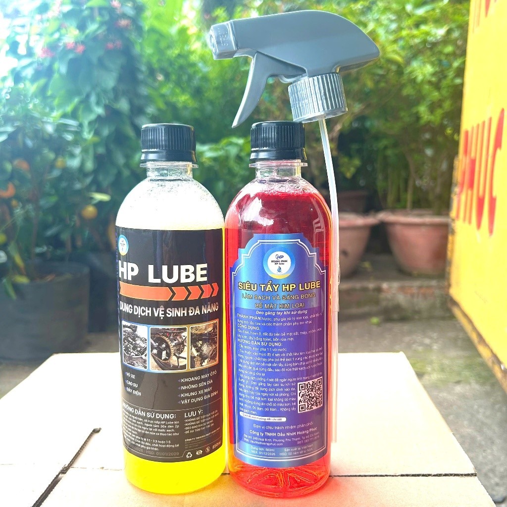 COMBO Tẩy Rửa Xe, Tẩy Rỉ Sét HP LUBE Kèm Tẩy Nhớt Chai 500ml Và Bôi Trơn Chống Rỉ Sét chai 450ml