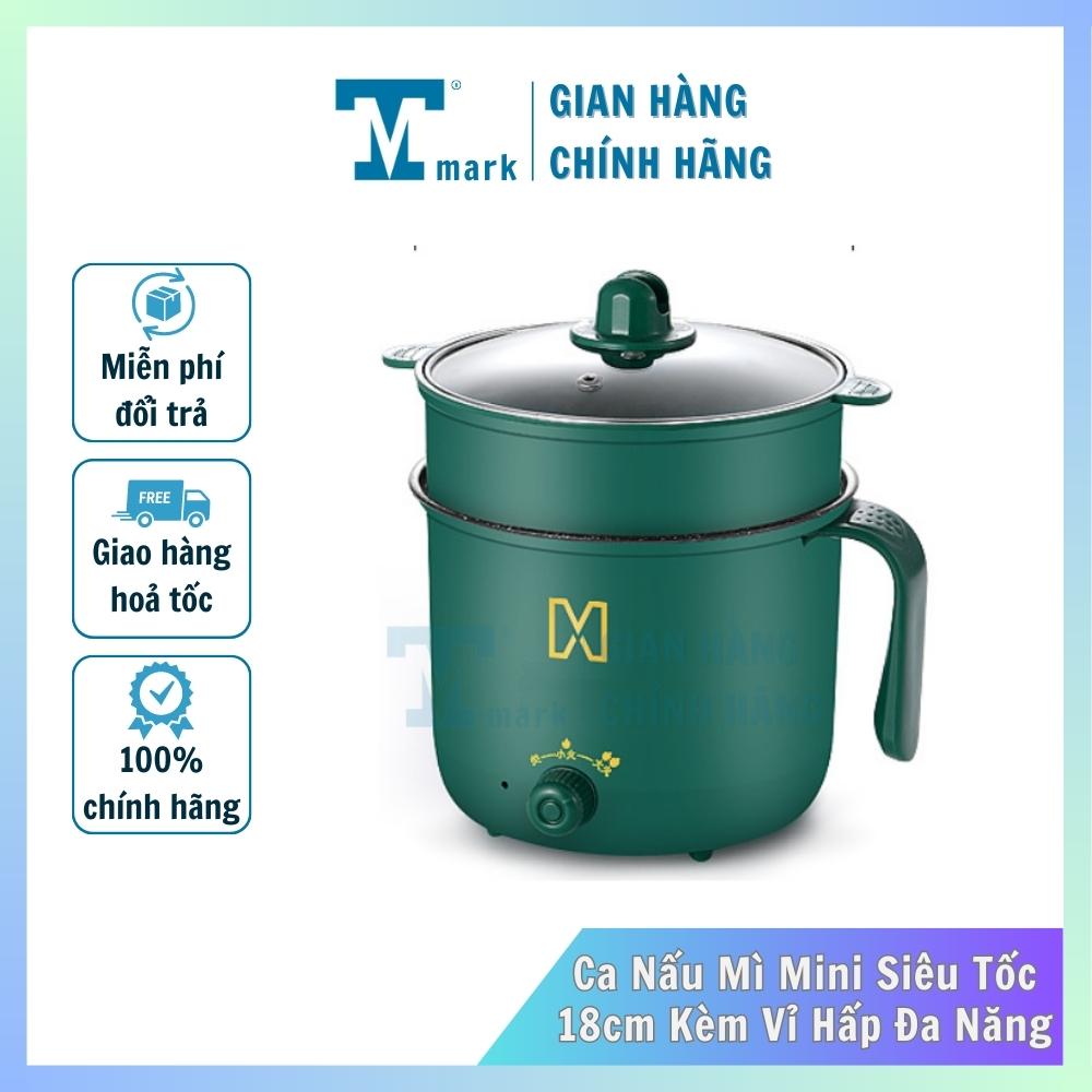 Ca nấu mì siêu tốc nồi nấu đa năng mini siêu tốc 18cm - Ca điện nấu mì kiêm nồi lẩu mini kiêm nồi nẩu kèm đa năng siêu tiện lợi 1.8L Kèm vỉ hấp trứng nồi lẩu điện mini ca mì siêu tốc Tmark