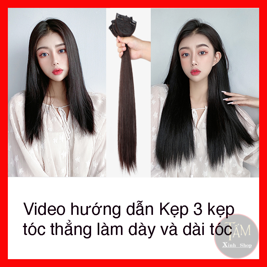Sét 3 dải Kẹp Tóc Giả Kẹp thẳng cao cấp làm dày tóc, tự nhiên mềm đẹp tạo phồng tóc theo dải tóc