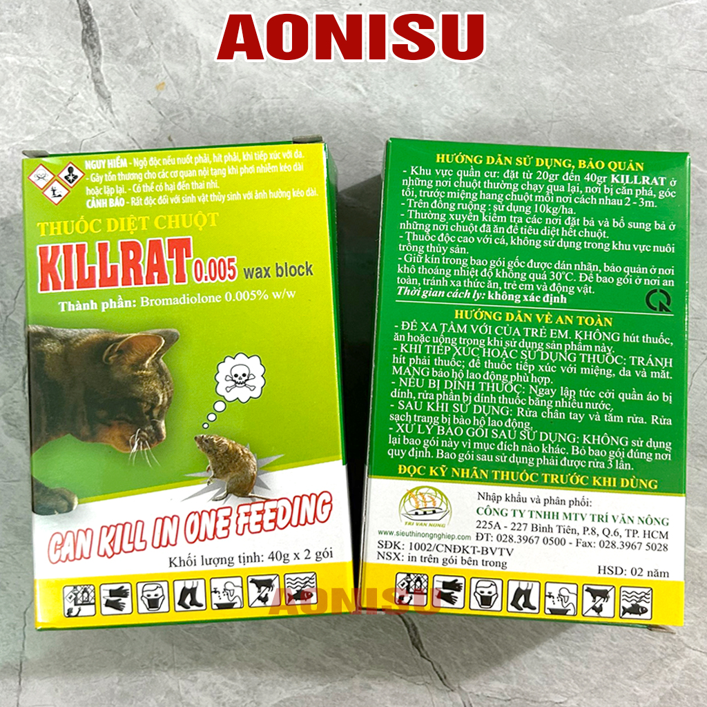 Thuốc Diệt Chuột Cực Mạnh KILLRAT 2 GÓI - Thuốc Diệt Chuột Cực Độc, Kẹo Diệt Chuột, Thuốc Diệt Côn Trùng, Bả Chuột AONISU