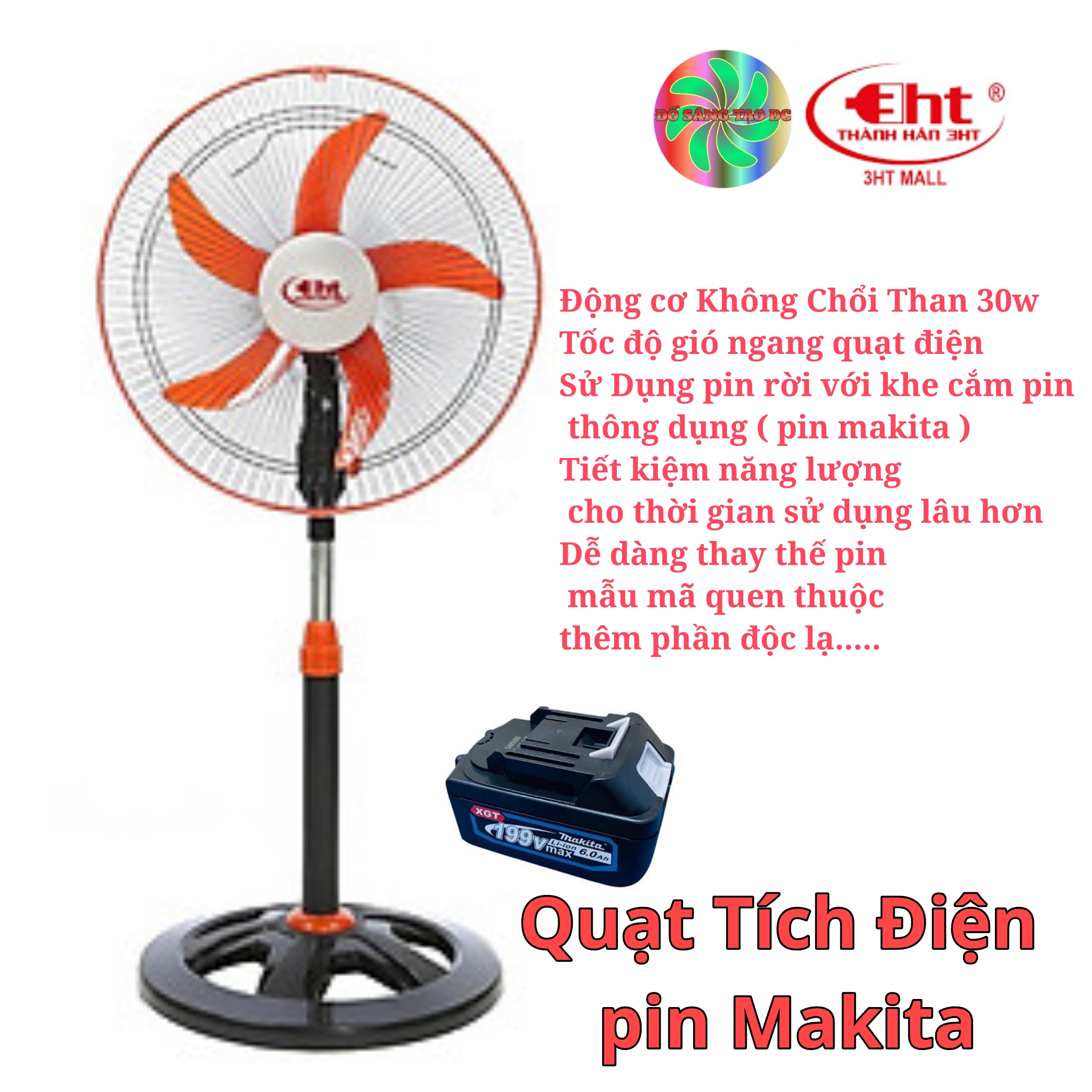 Quạt đứng b4 chân pin makita
