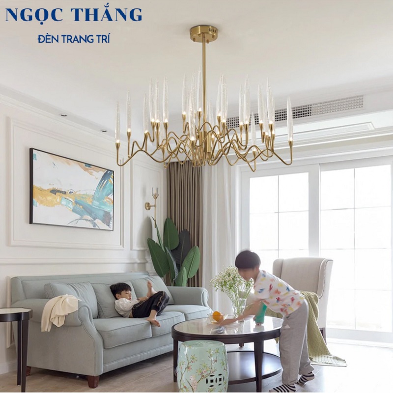 Đèn thả trần pha lê cao cấp 30 bóng trang trí phòng khách phòng ngủ bàn ăn 90w 220v th858-100 ngọc thắng