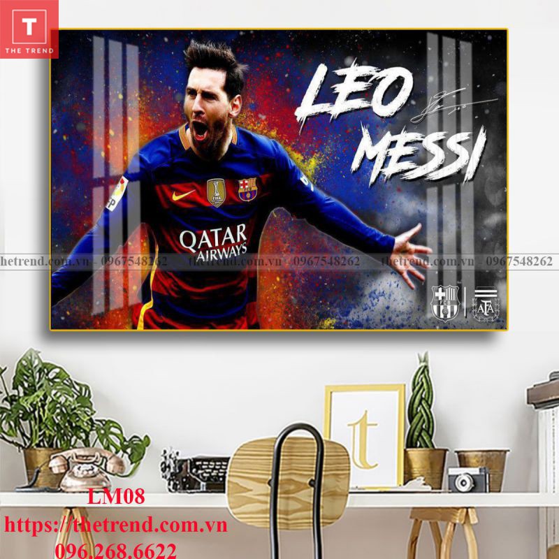 Tranh cầu thủ bóng đá Lionel Messi, M10, tranh tráng gương treo tường cao cấp