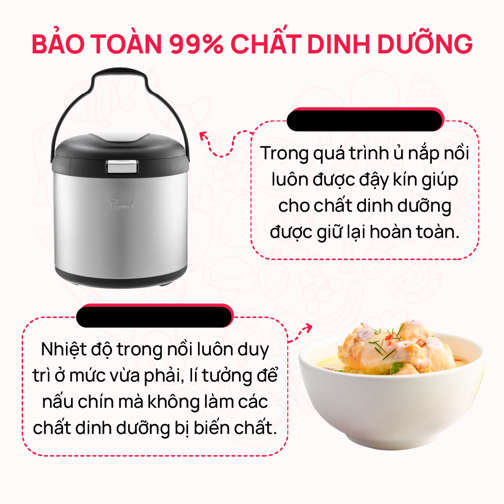Nồi ủ chân không giữ nhiệt-nồi nấu chậm làm mềm La gourmet 5L đa năng-dùng cho 4-5 người-sử dụng bếp từ Inox 304 cao cấp-lòng nồi thép không gỉ - chính hãng bảo hành 1 năm-Thermal cooker- 207807