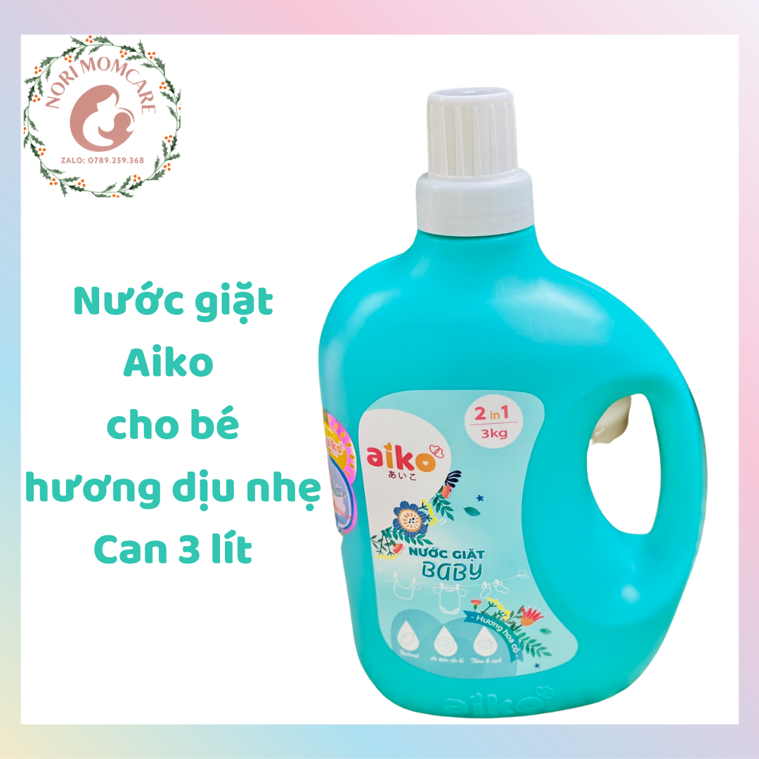 Nước giặt xả Aiko Baby 2 in 1 hương hoa cỏ dịu nhẹ, sạch và thơm tự nhiên an toàn cho bé can 3 lít