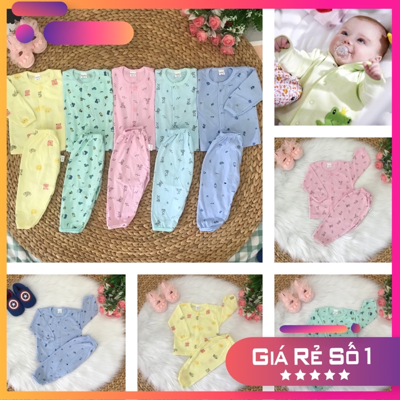 Bộ sơ sinh tay dài in hoạ tiết cho bé từ 0-6 tháng