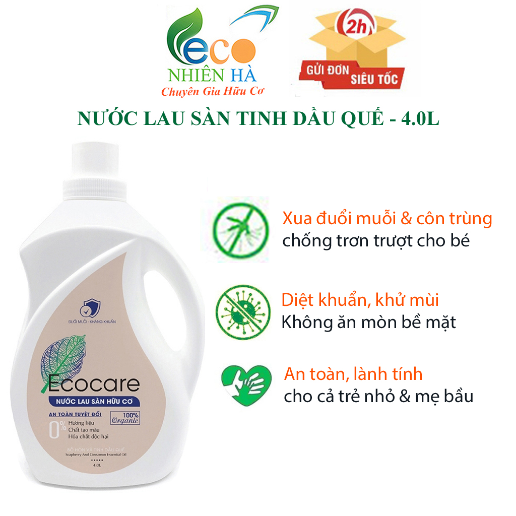 Nước lau sàn ECOCARE 4L tinh dầu quế hữu cơ, nước lau nhà đuổi muỗi, chống trượt cho bé