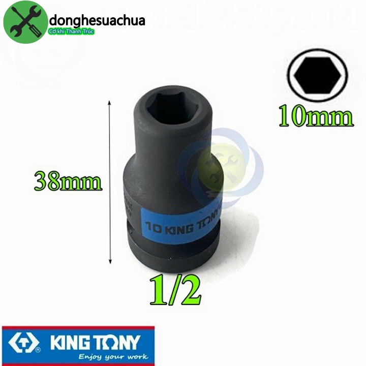 Tuýp 10mm loại 1/2 kingtony 453510m ngắn 6 cạnh màu đen