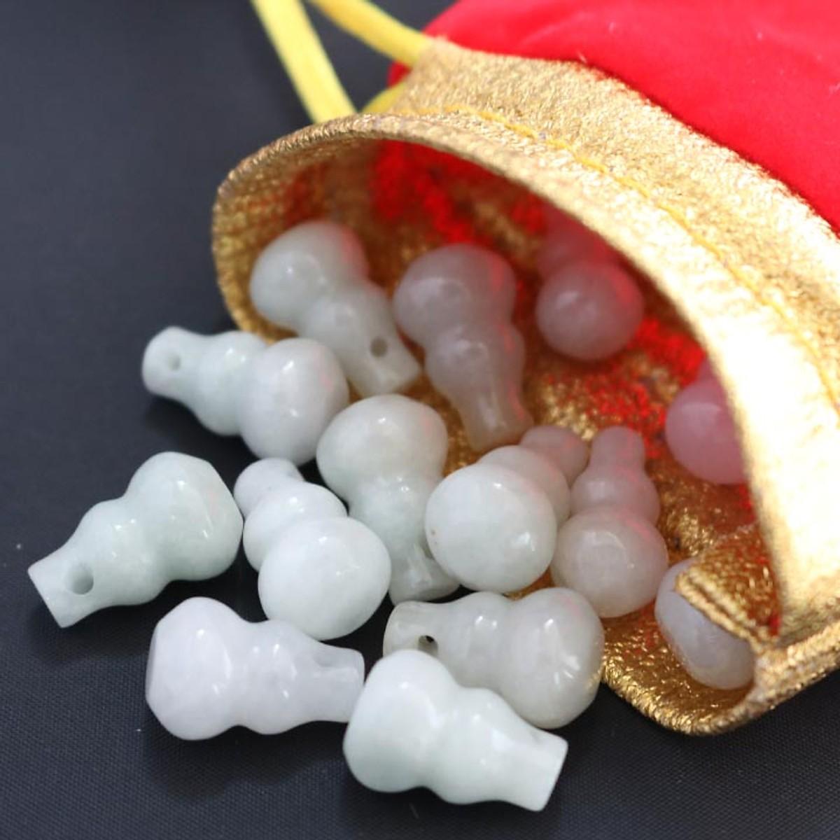 Bầu hồ lô cẩm thạch nhỏ kèm túi gấm đỏ bỏ túi xách, ví, bỏ dưới gối -  Phong Thủy -  Vật Dụng Nhỏ Gọn