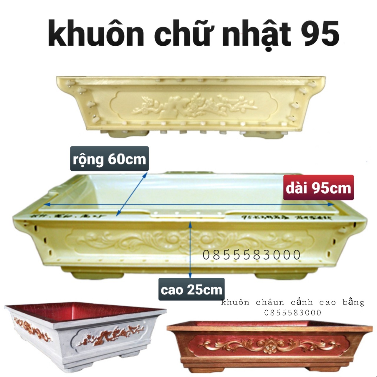 khuôn chậu cảnh chữ nhật 95 (khuôn chậu ABS có lòng trong)