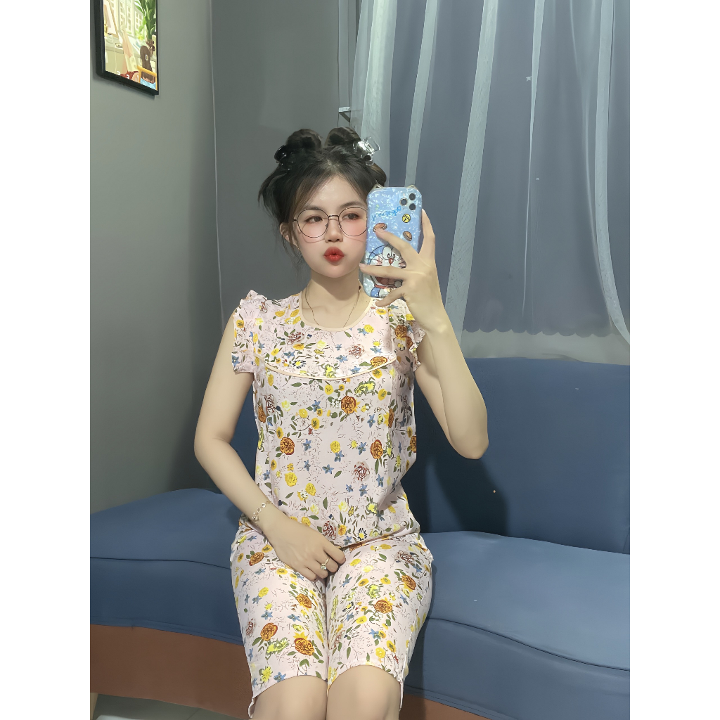Đồ bộ lụa lửng tay cánh tiên mặc nhà size 40-65kg-n