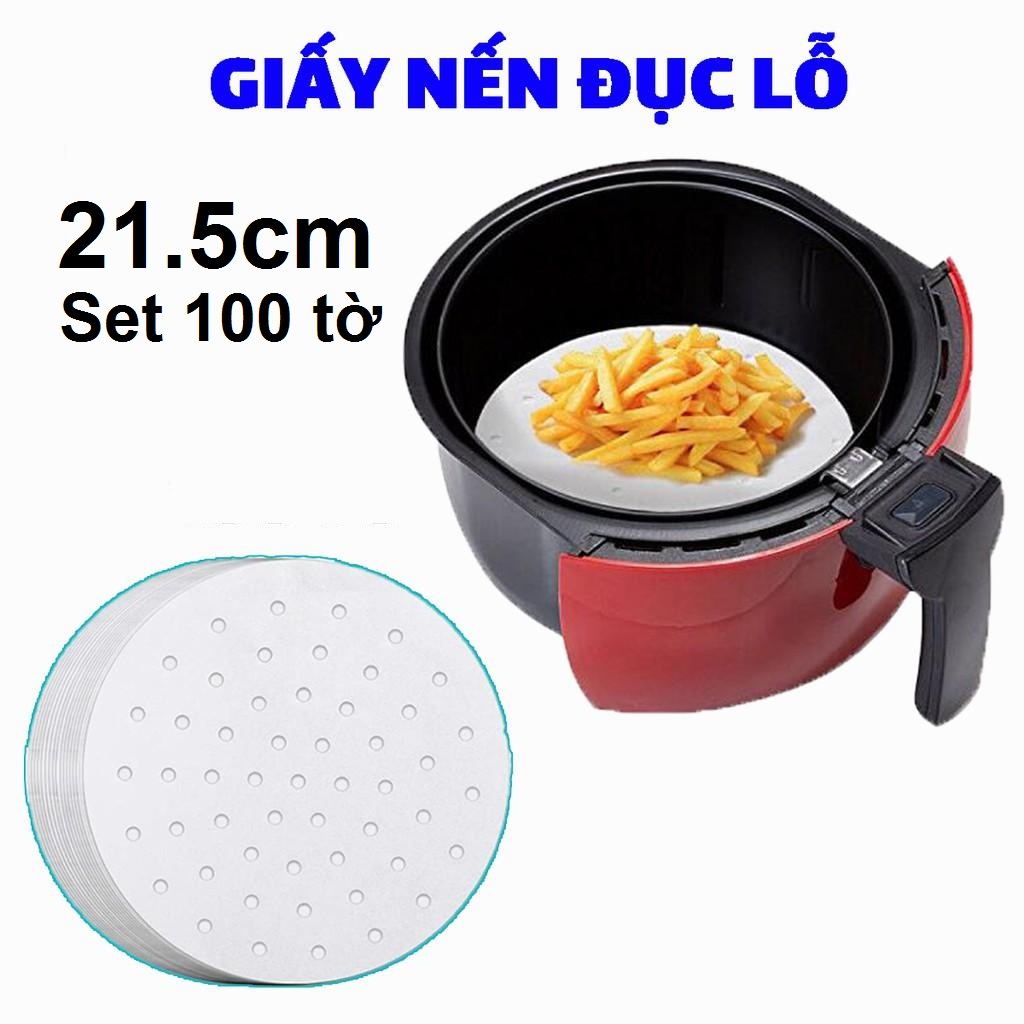 Set 100 Tờ - Giấy nến đục lỗ tròn chống dính lót cho nồi chiên không dầu, khuôn làm bánh, lò nướng thịt