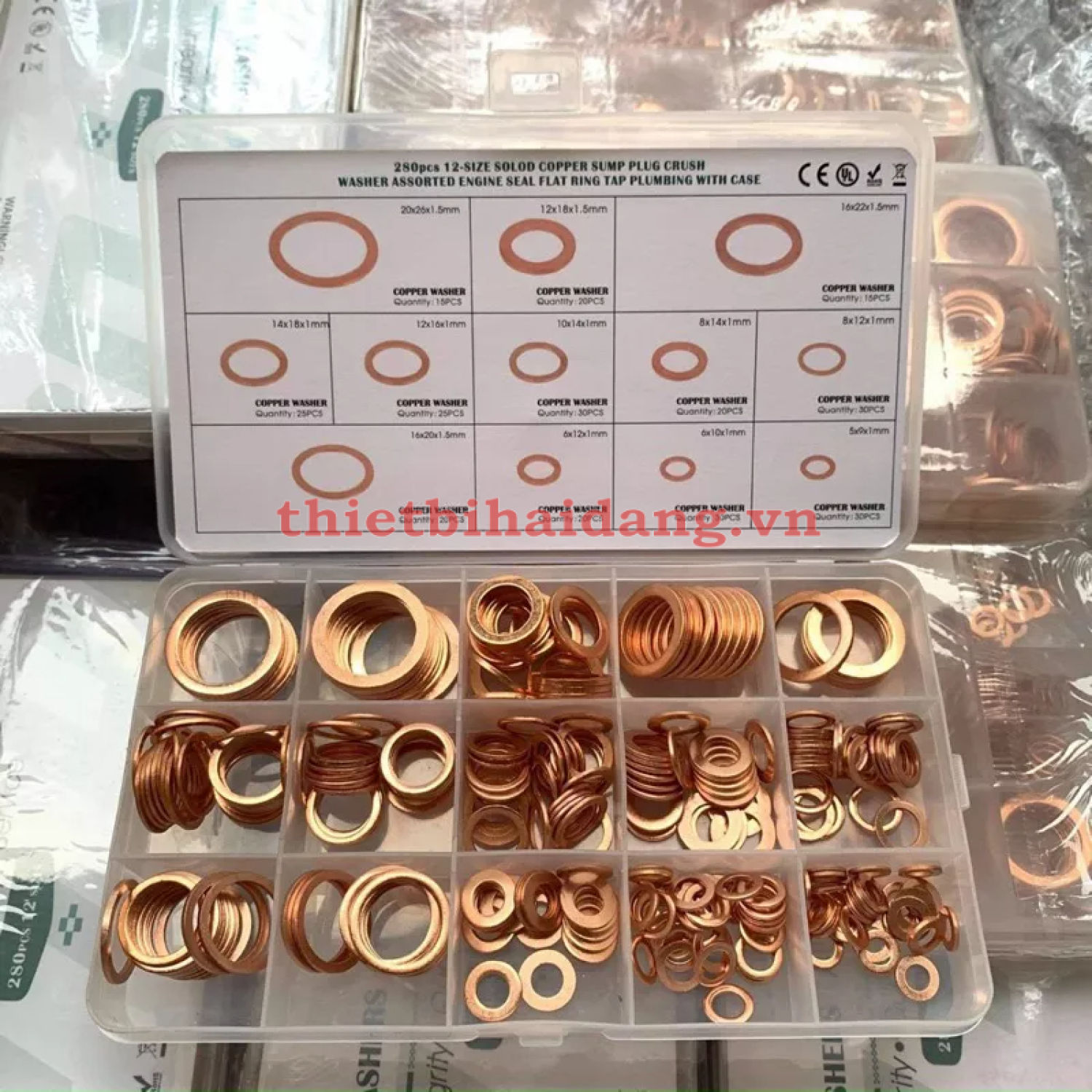 Hộp long đền đồng thau 280 chi tiết, 12 loại kích cỡ thông dụng