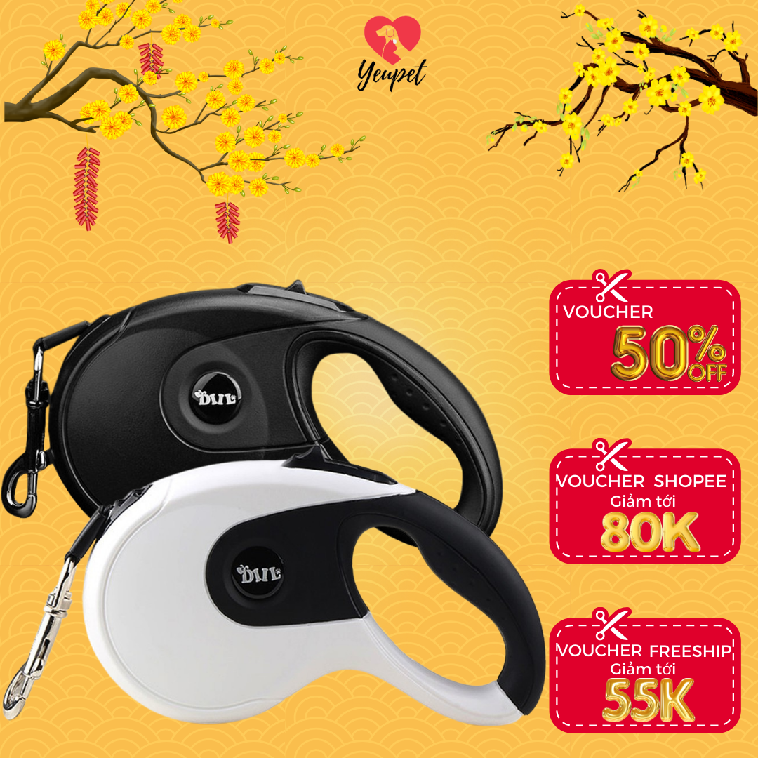 Dây dắt tự động cho chó mèo, tự động thu gọn 3m-5m yeupet