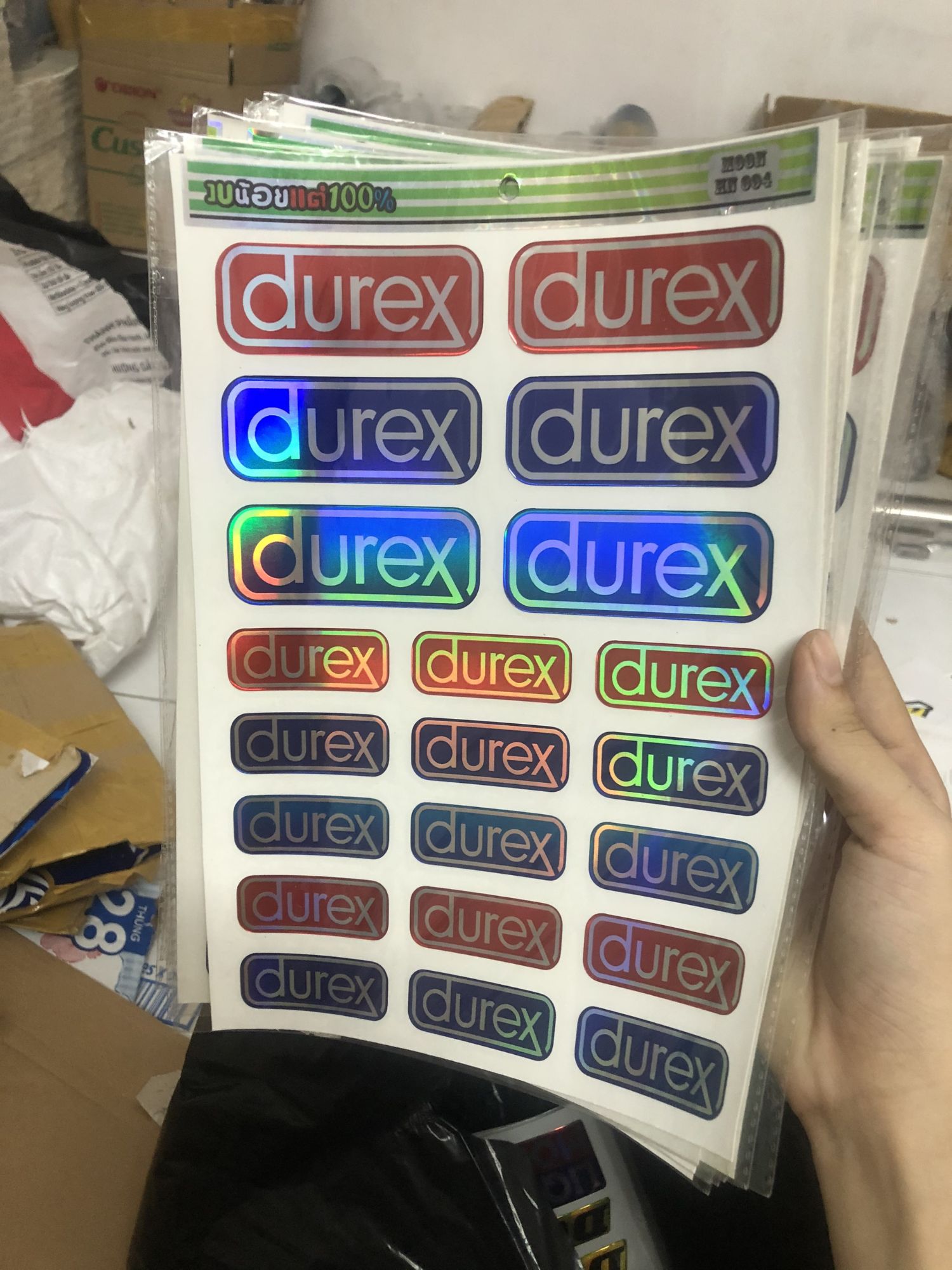 Tem Tấm Nổi Crom Chữ Durex như hình