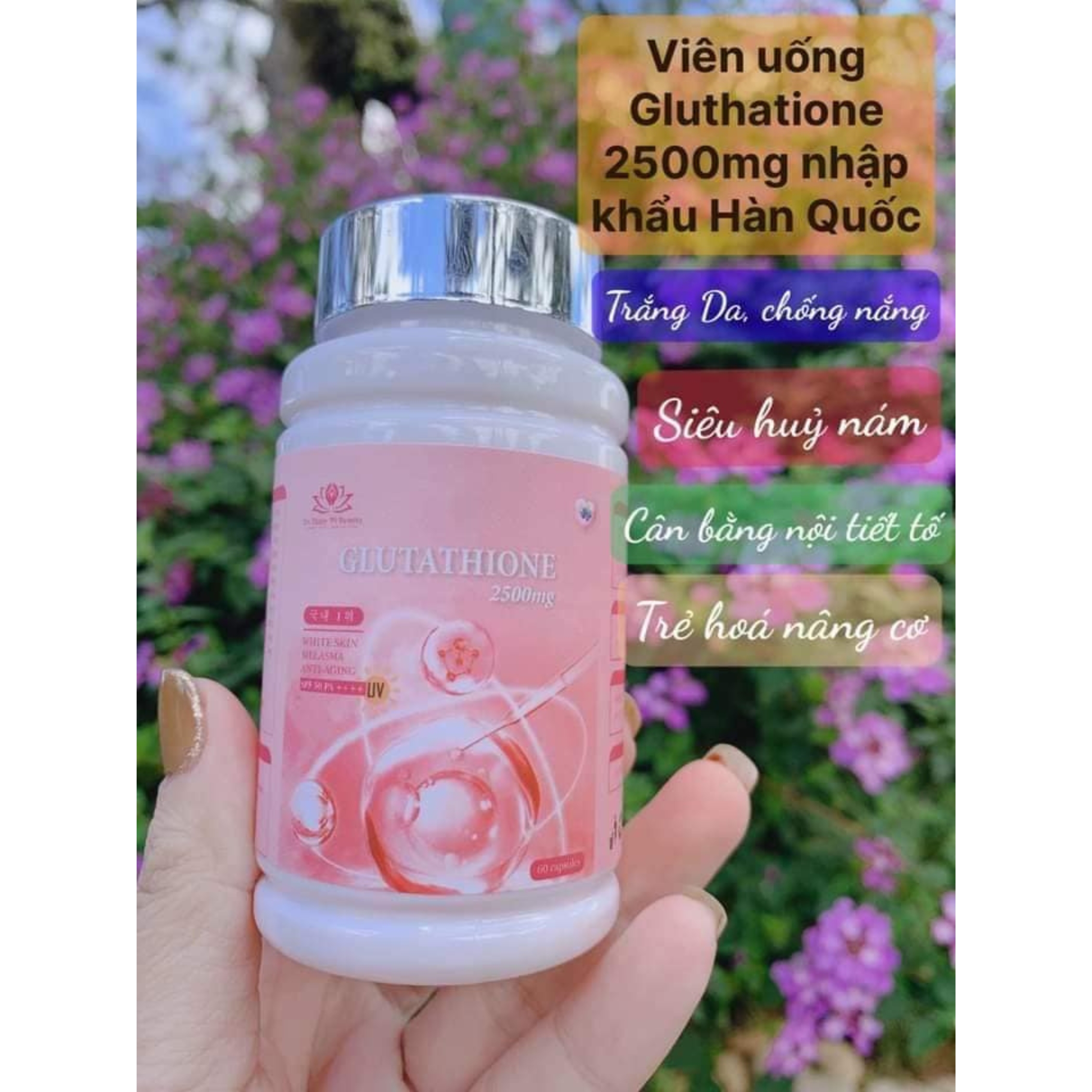 Viên uống trắng da hủy nám Glutathione 2500, nâng tone nhanh, viên ngậm trắng da, hộp 60 viên