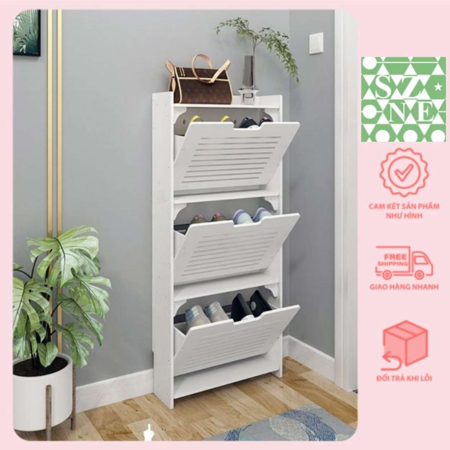 Tủ giày thông minh chất liệu gỗ nhựa PVC cao cấp chống ẩm mốc chứa 9-14 đôi giày dép - Tặng kèm vít chắc chắn