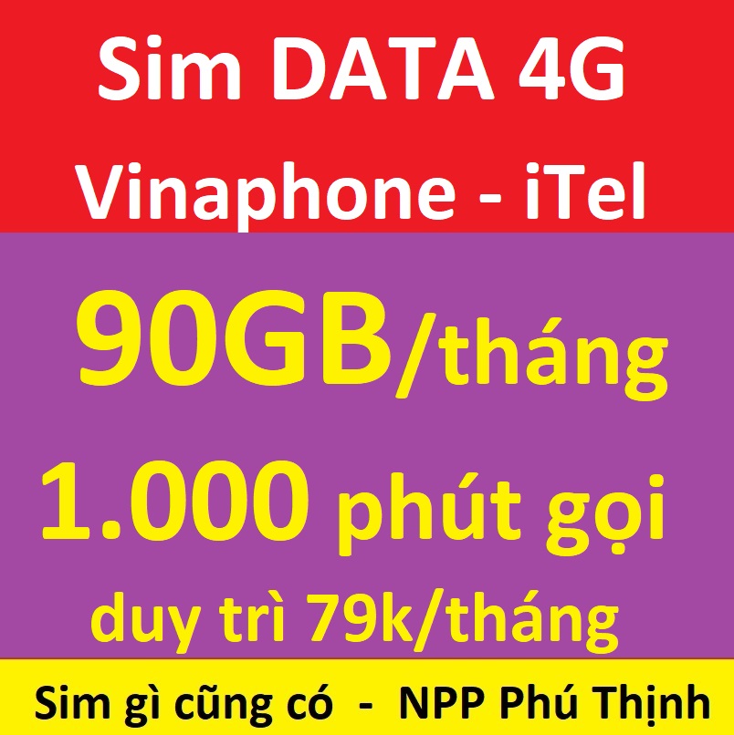 Sim 4G data itel, ưu đãi 90Gb/tháng+1.000 phút gọi, Số đẹp tự chọn. Sim chưa kích hoạt