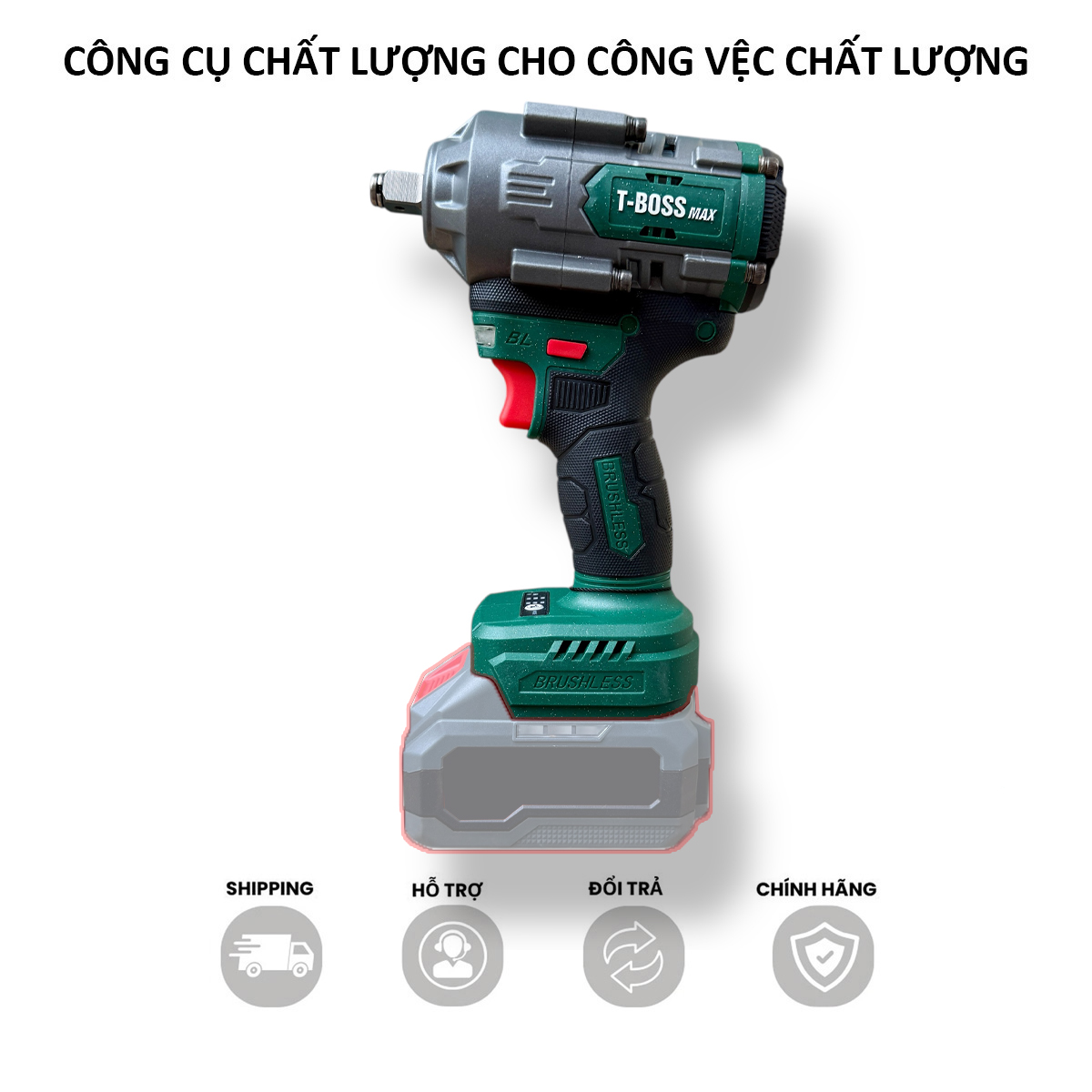  Thân máy siết bu lông TBoss-MAX 880Nm chính hãng 3 cấp chỉnh tốc chân pin phổ thông động cơ lõi đồng không chổi than 
