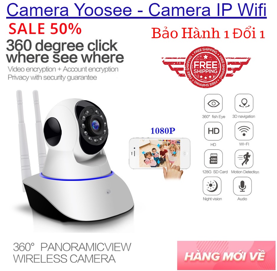 Camera IP WiFi Giá Rẻ  Camera Yoosee Siêu Nét 1920 X 1080P - Camera An Ninh Wifi Chính Hãng - Giá Bán Camera Wifi Trong Nhà Quan Sát 24/24 Hồng Ngoại Ban Đêm Kết Nối Không Dây Dễ Sử Dụng Cài Đặt Dễ Dàng - BẢO HÀNH 12 THÁNG