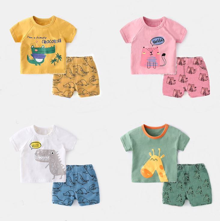 Bộ cộc tay cotton 100% quần họa tiết cho bé qate639