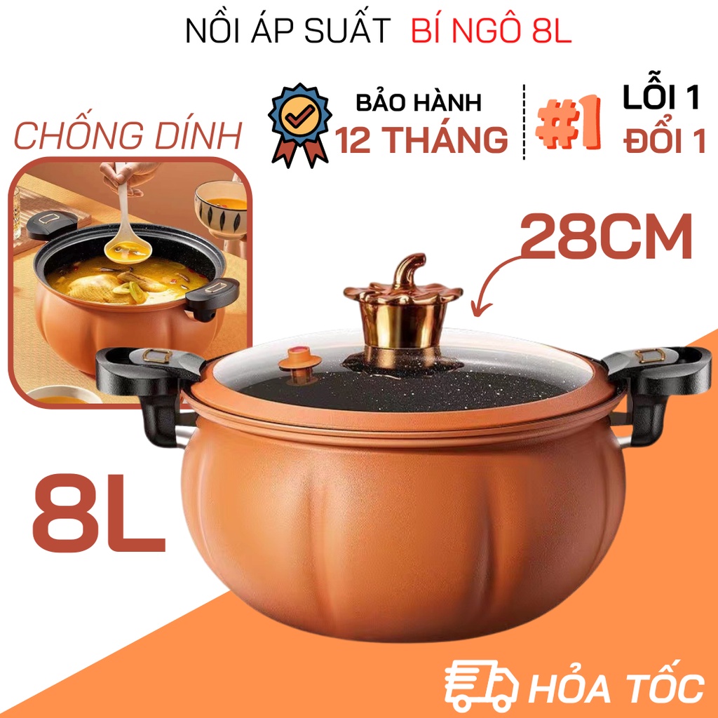 Nồi áp suất bí ngô thông minh nồi hầm 4in1 đa năng 6l , hầm gà, cháo - nồi chiên, xào, nấu lẩu, nấu cơm