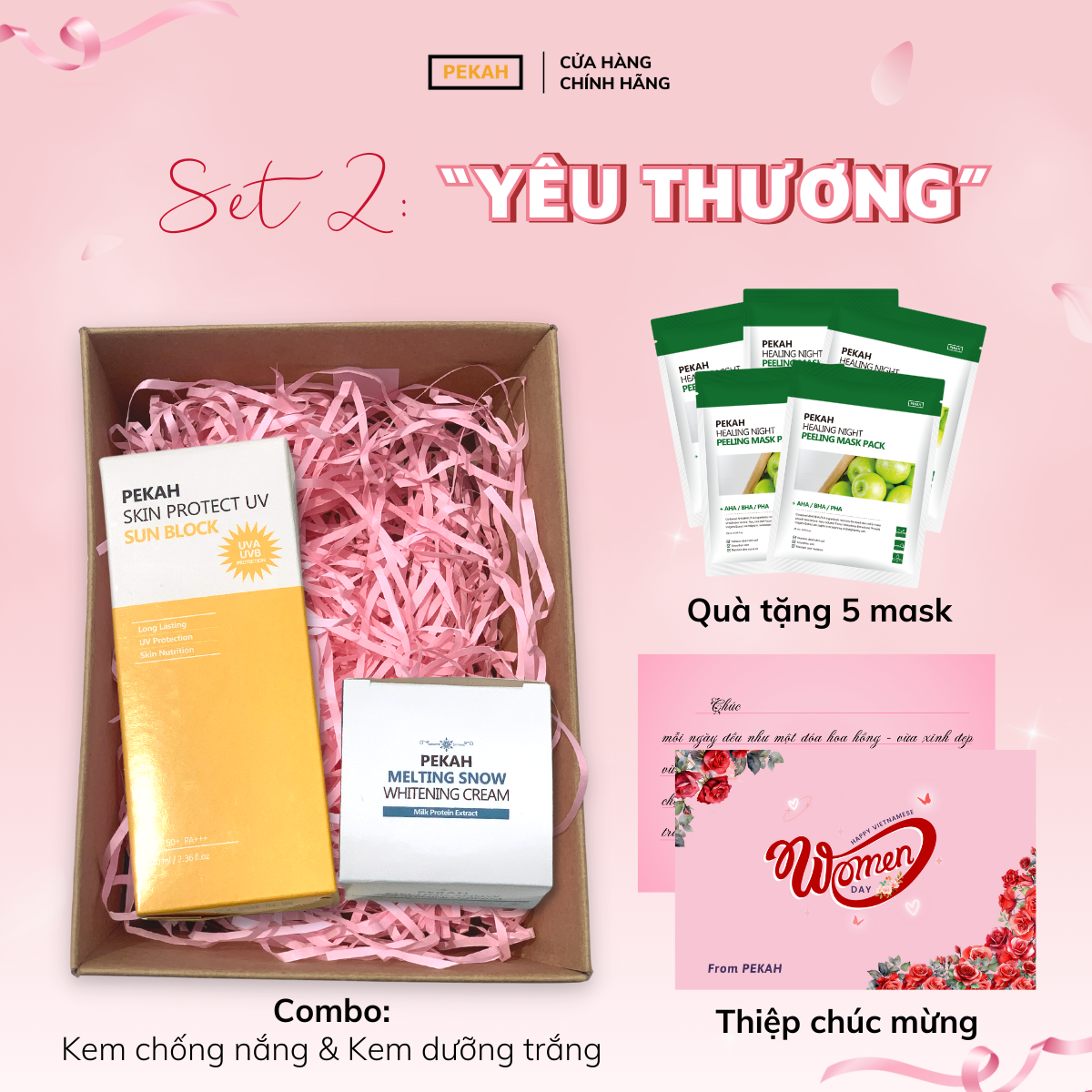 Set quà 20/10 Kem chống nắng vật lý 70ml + kem dưỡng trắng Pekah 50ml