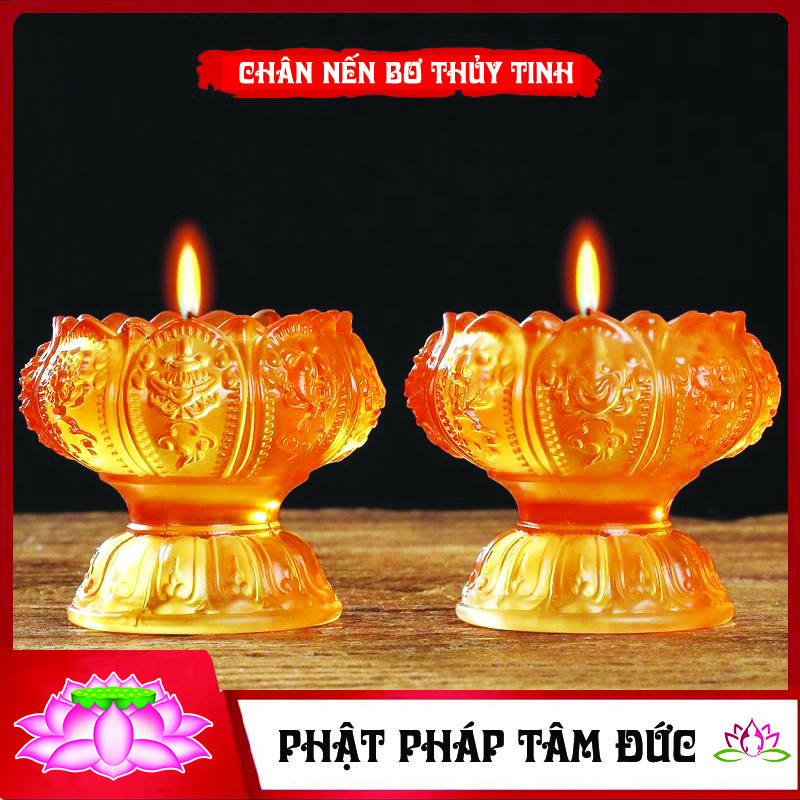 Chân đế nến thủy tinh, chân nến bơ hoa sen lưu ly tráng men cao cấp nhiều màu sắc - Để ban thờ, trang trí nhà cửa