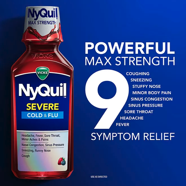 [Hàng tách set] CHAI SIRO HO CẢM SỐT - BAN NGÀY / ĐÊM Vicks DayQuil & NyQuil Severe Cold & Flu Relief Liquid, VỊ Berry, 354ml (12 oz)