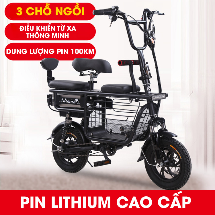 Xe Đạp Điện Mini Chính Hãng ADIMAN X1. Xe Điện Mini 3 Ghế Ngồi (Pin Lithium 48v-15A)