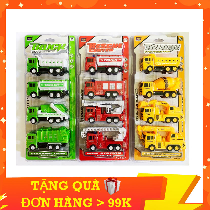 Đồ chơi mô hình xe kingpower gồm xe chở rác xe cứu hỏa xe công trình cao cấp chạy đà cót