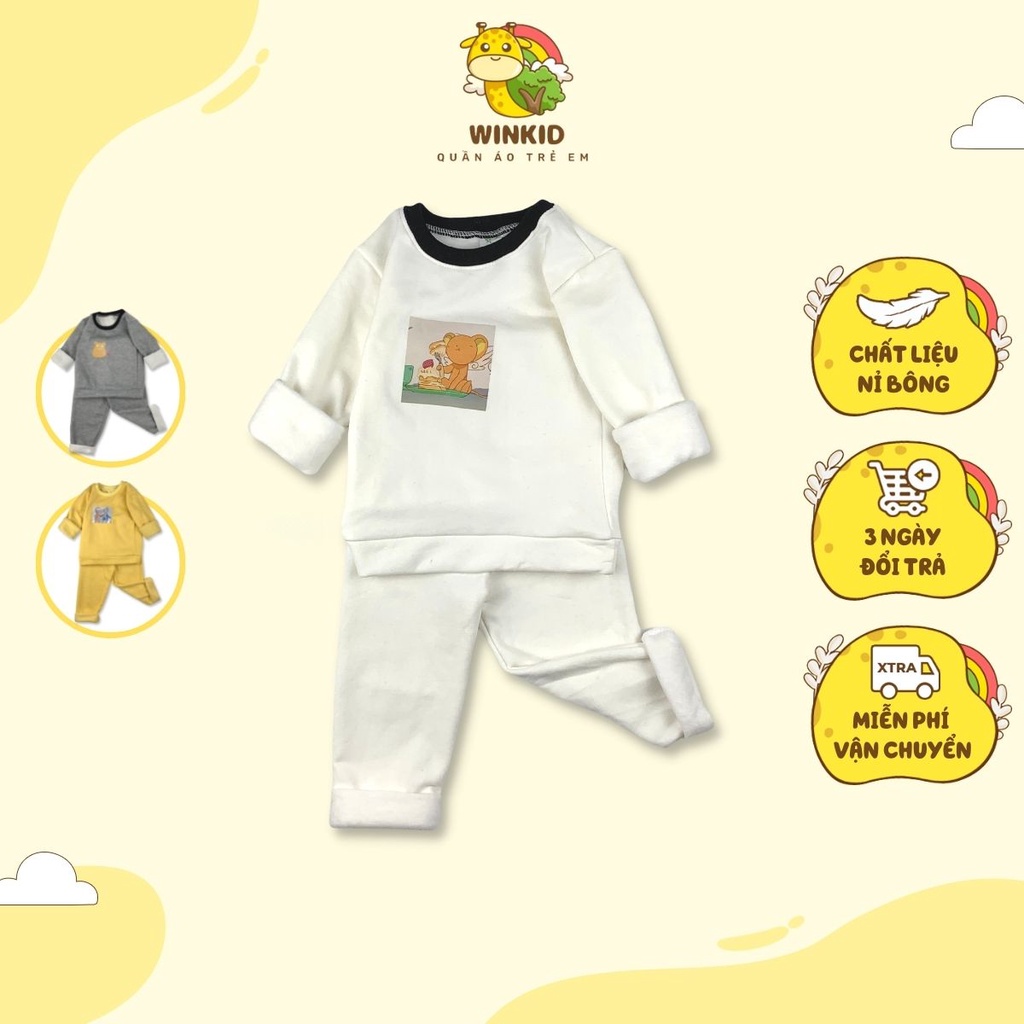 Bộ nỉ bông cho bé WINKID, bộ quần áo dài tay cho bé in họa tiết động vật đáng yêu - WK023