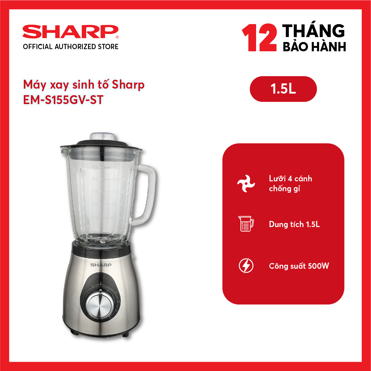 Máy xay sinh tố Sharp EM-S155GV-ST
