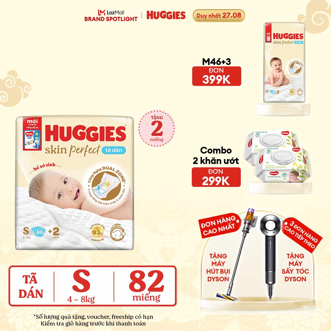 Tã/bỉm dán sơ sinh huggies skin perfect s80 - 80 miếng
