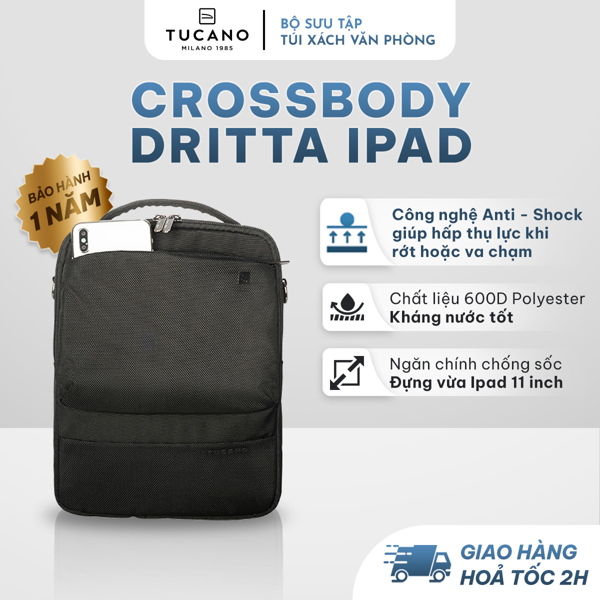 Túi Phụ Kiện nam nữ Cao Cấp TUCANO CROSSBODY TUCANO DRITTA IPAD 11 inch - Chống Nước Tốt