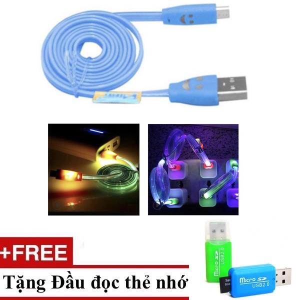 Cáp sạc android có đèn led sáng full dây + Tặng Đầu đọc thẻ nhớ