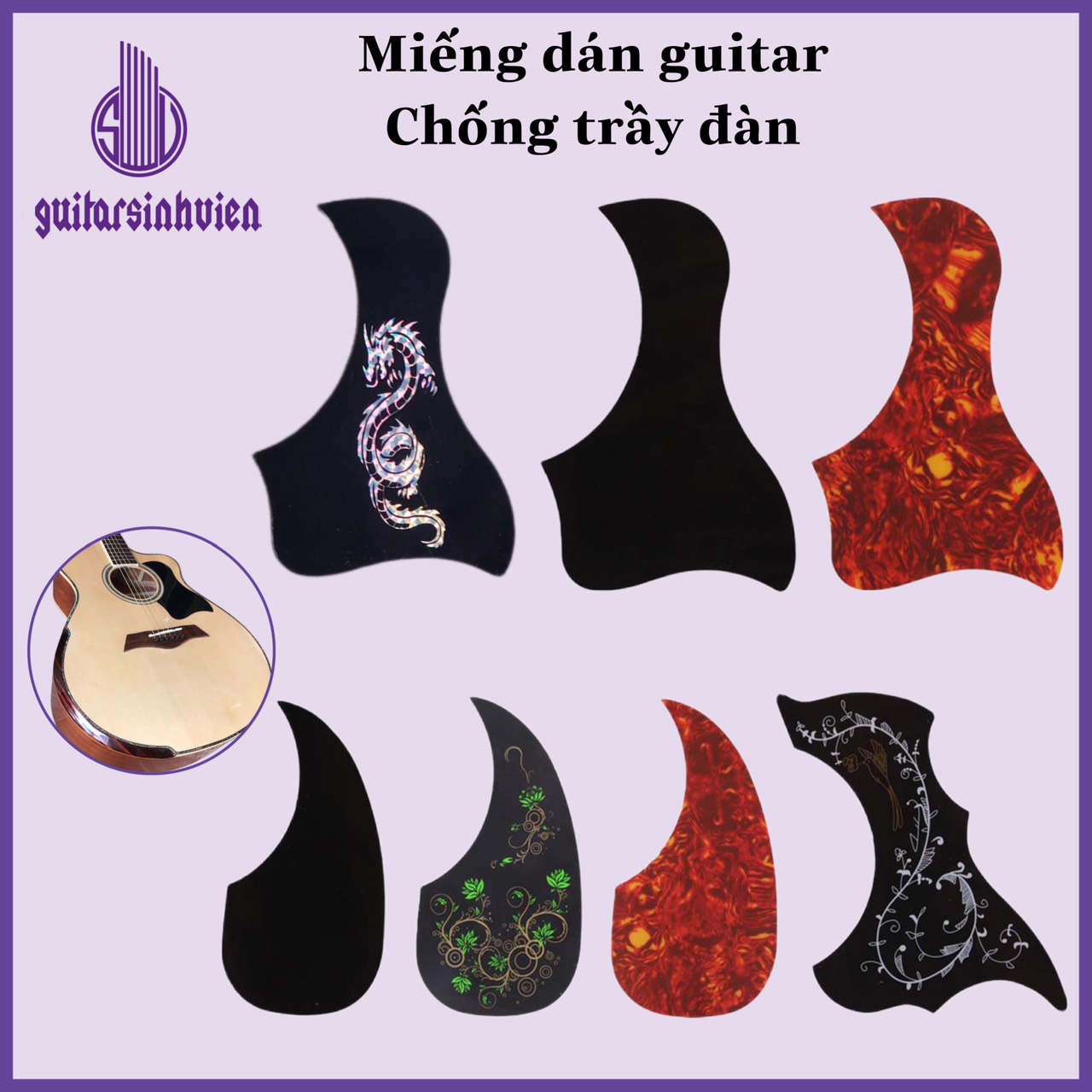 Miếng dán chống trầy cho đàn guitar acoustic và classic nhiều hình