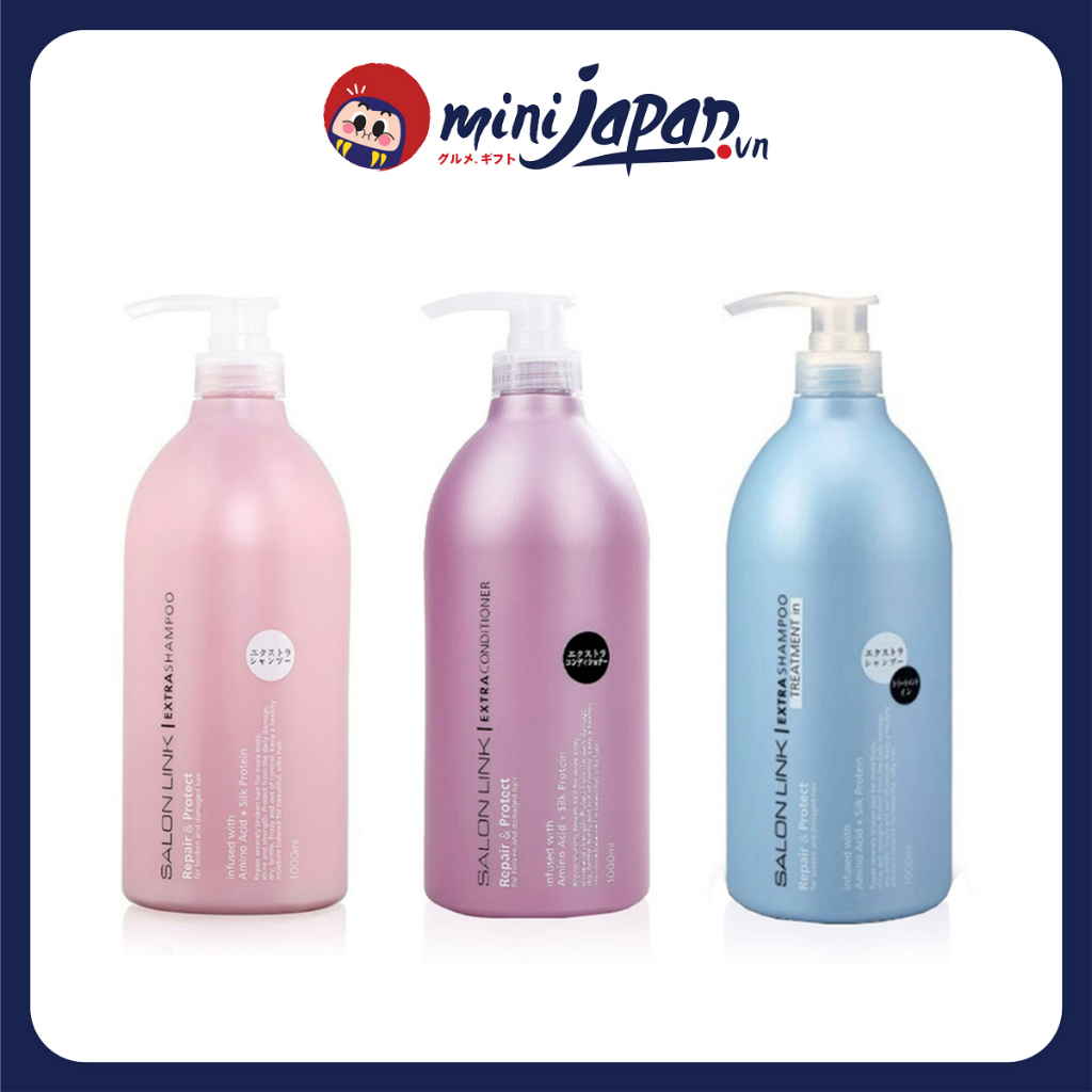 Dầu gội dầu xả Kumano Salon Link bảo vệ và phục hồi tóc hư tổn chai 1000ml