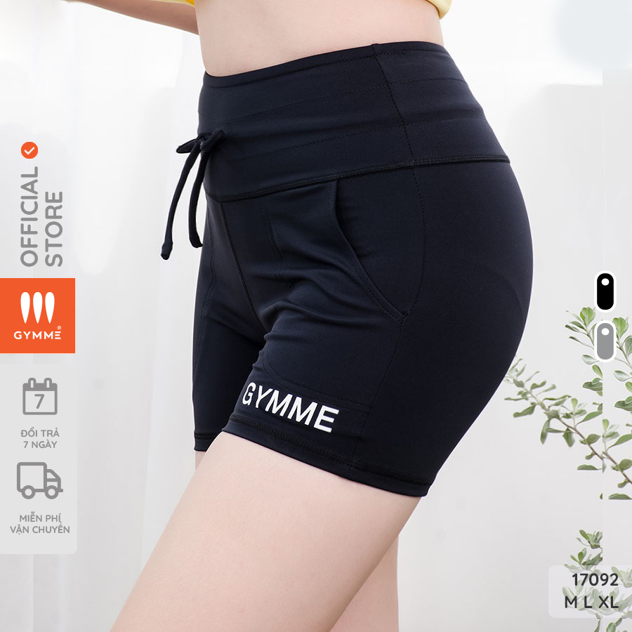 Quần tập gym nữ GYMME, Quần short thể thao yoga dây rút cạp cao chất thun co giãn nâng mông  - 17092