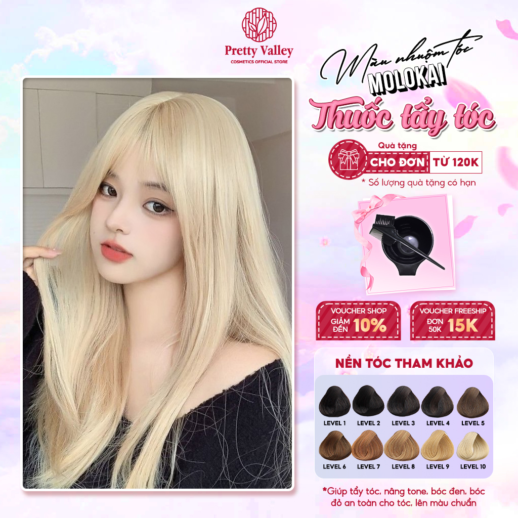 Thuốc tẩy tóc nâng tone MOLOKAI siêu dưỡng, tẩy tóc an toàn tại nhà lên tone chuẩn - Pretty Valley Hair