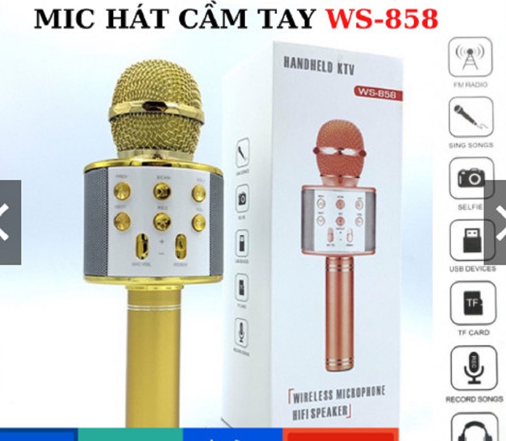 Speaker with Mic Ws-858, Wireless Bluetooth Microphone for Both Listening to Music and Singing