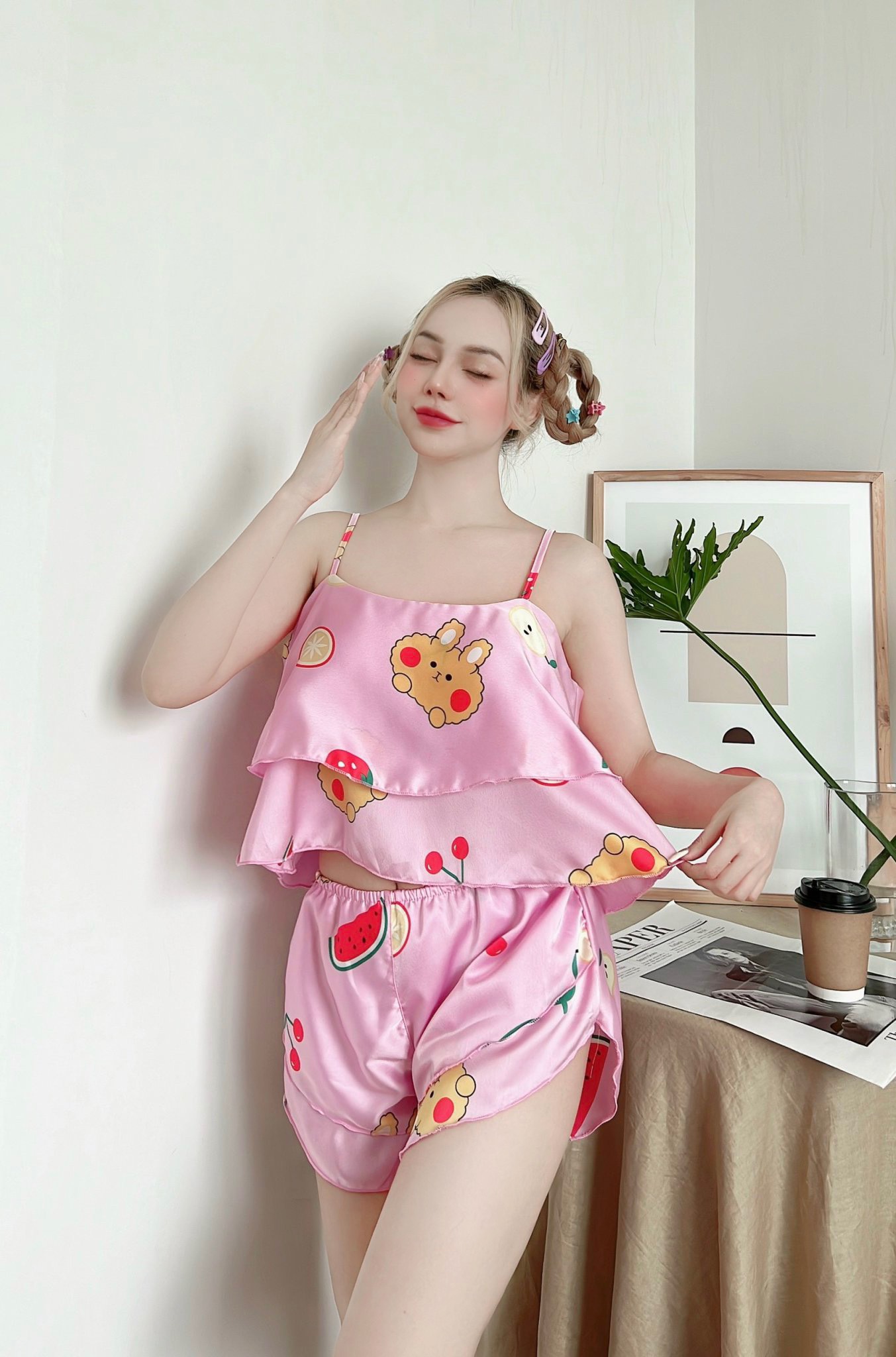 Set đồ ngủ 2 dây sexy co giãn lụa satin  Bộ ngủ 2 dây mát lạnh lụa satin loại 1 mềm mịn Freesize dưới 60kg