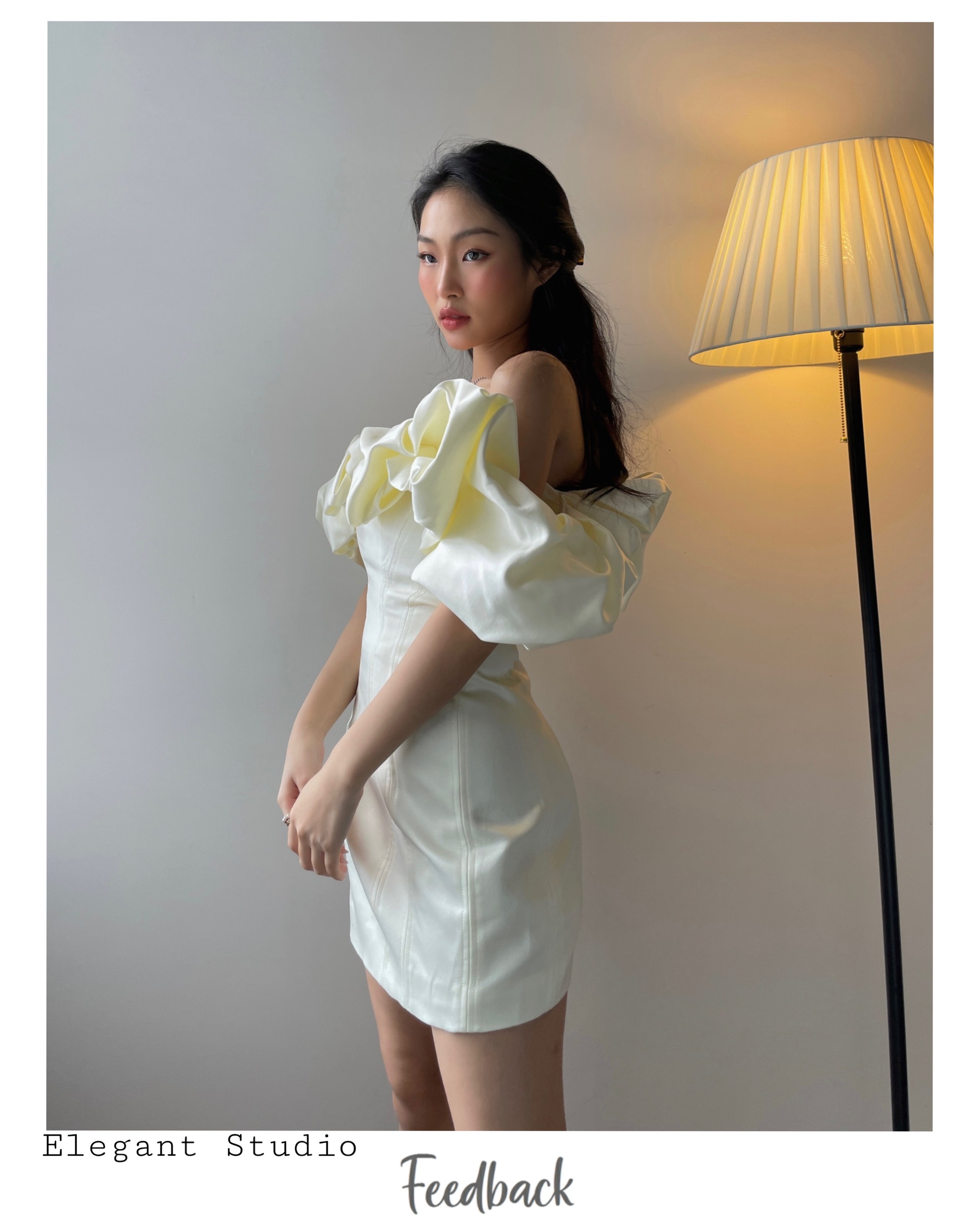Elegant Studio Đầm bèo vai thời trang Mini Dress