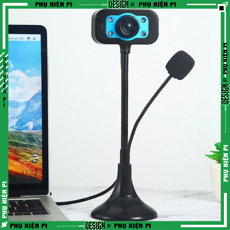 Webcam Chân Cao có mic dùng cho máy tính có tích hợp mic và đèn Led trợ sáng - Webcam máy tính để bàn