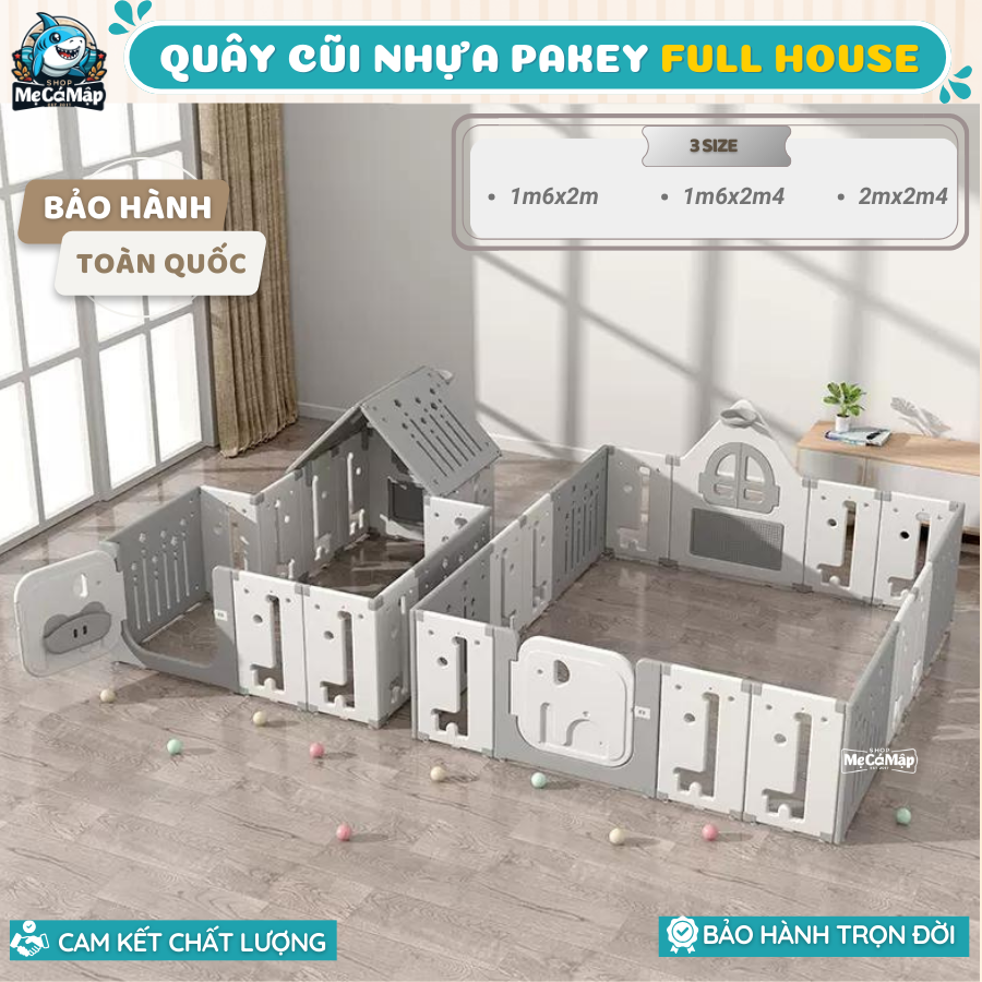 Quây Cũi Nhựa Cho Bé Pakey Full House Cải Tiến 2 Đế Bám Chắc Chắn,  Quây Nhựa Cao 66cm Nhựa HDPE An 