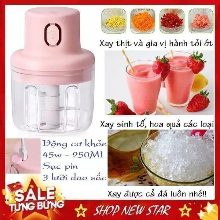 Máy xay mini gia vị tỏi ớt, đồ ăn dặm cho bé dung tích 250ml, sạc điện cổng usb tiện dụng, bảo hành 12 tháng lỗi đổi mới