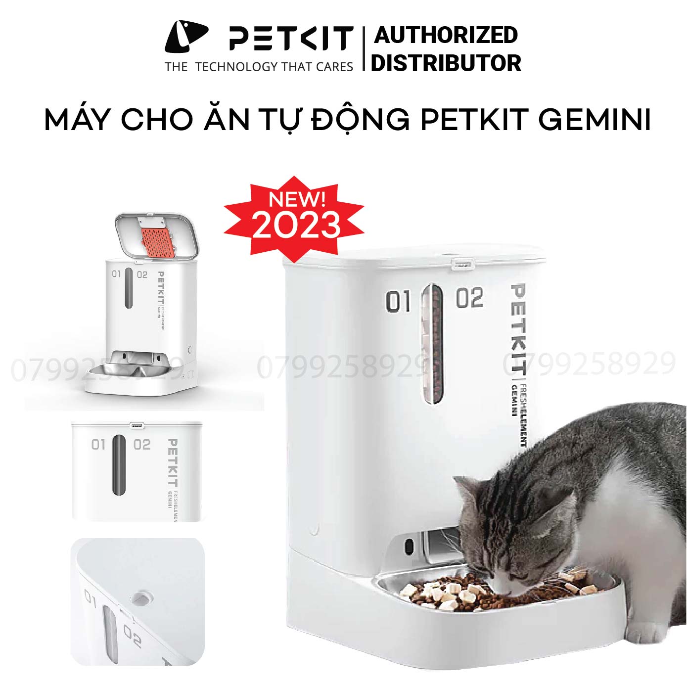 Máy nhả hạt tự động cho chó mèo có hai ngăn petkit gemini dung tích 5 lít