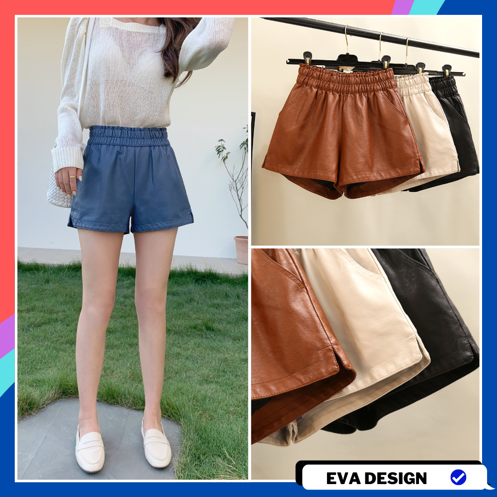 Quần short da nữ lưng cao đùi xẻ tà cạp chun thoải mái SH17 quần đùi da nữ cao cấp ống rộng bigsize có túi phù hợp đi dạo phố