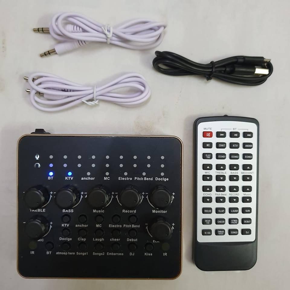 thiết bị thu âm hát livestream karaoke online card V10 bluetooth phiên bản mới có điều khiển