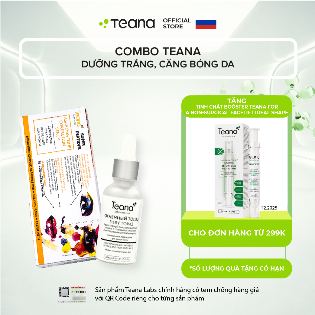 Combo Teana dưỡng trắng, căng bóng da (peel + asap)